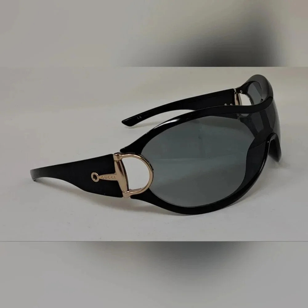 Gucci Women's Sunglasses Vintage Y2K Wrap Black Gray Gold Horsebit GG2561/S - Picture 10 of 16